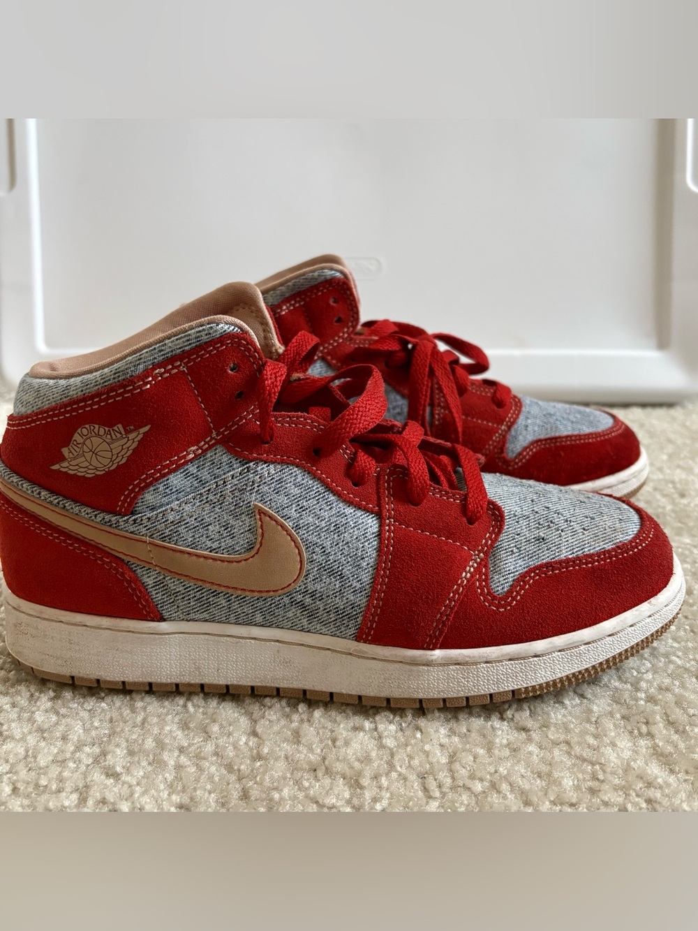 Nike Kids Red Tan Gray Air Jordan Sneakers